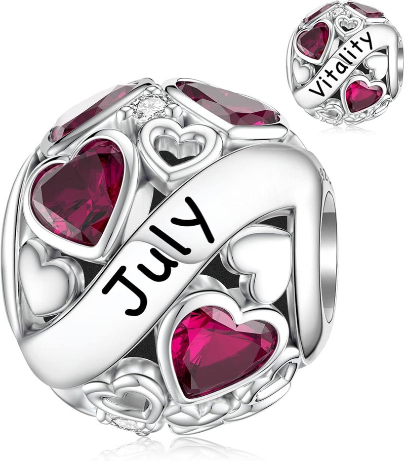 DALARAN Birthstone Charms for Charms Bracelet 925 Sterling Silver Heart Bead Happy Birthday Charms for Women - Image 1